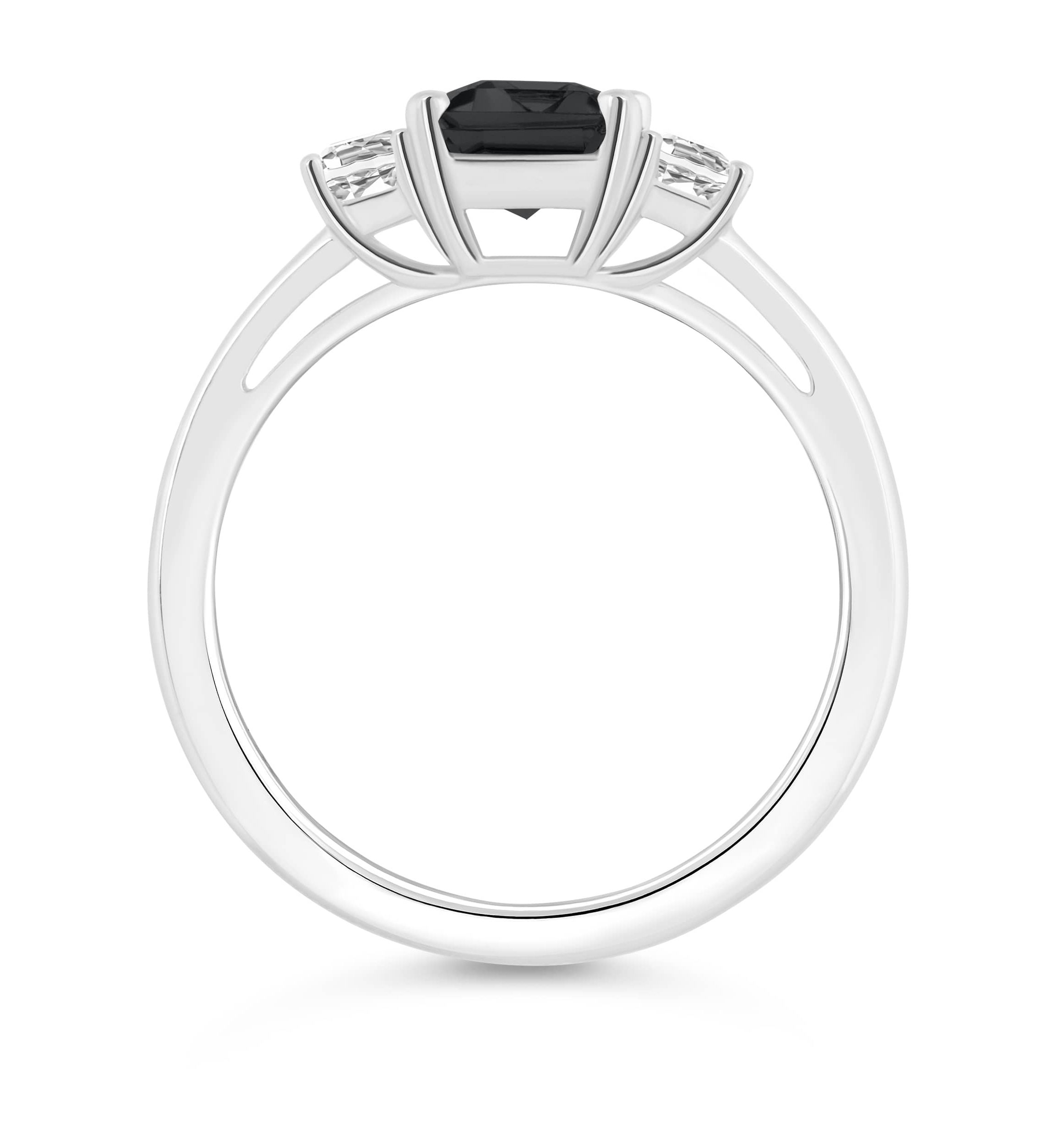 Sterling Silver 8x6mm Emerald Cut Black Onyx & White Topaz 3-Stone Ring