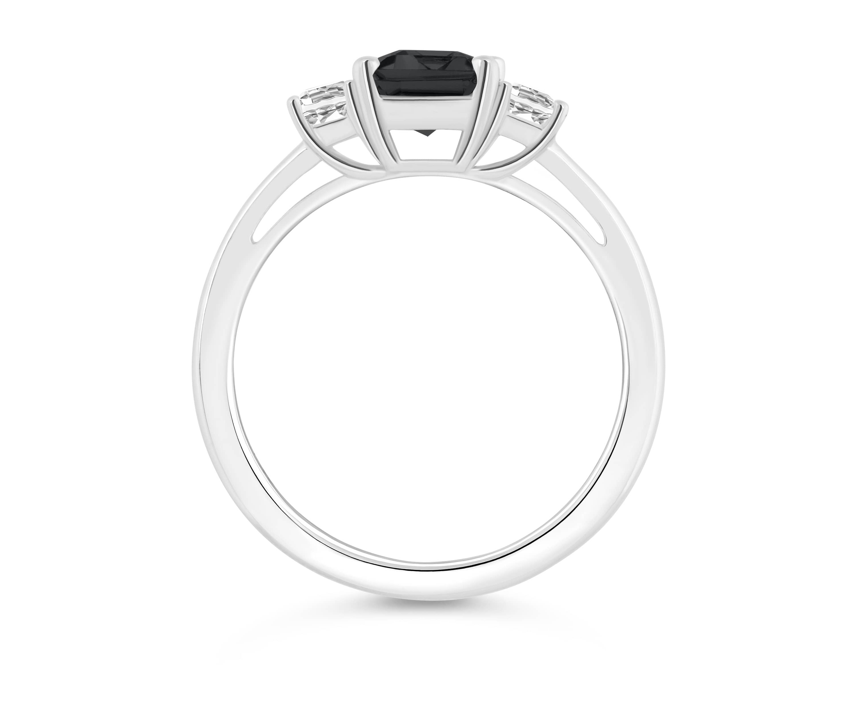 Sterling Silver 8x6mm Emerald Cut Black Onyx & White Topaz 3-Stone Ring
