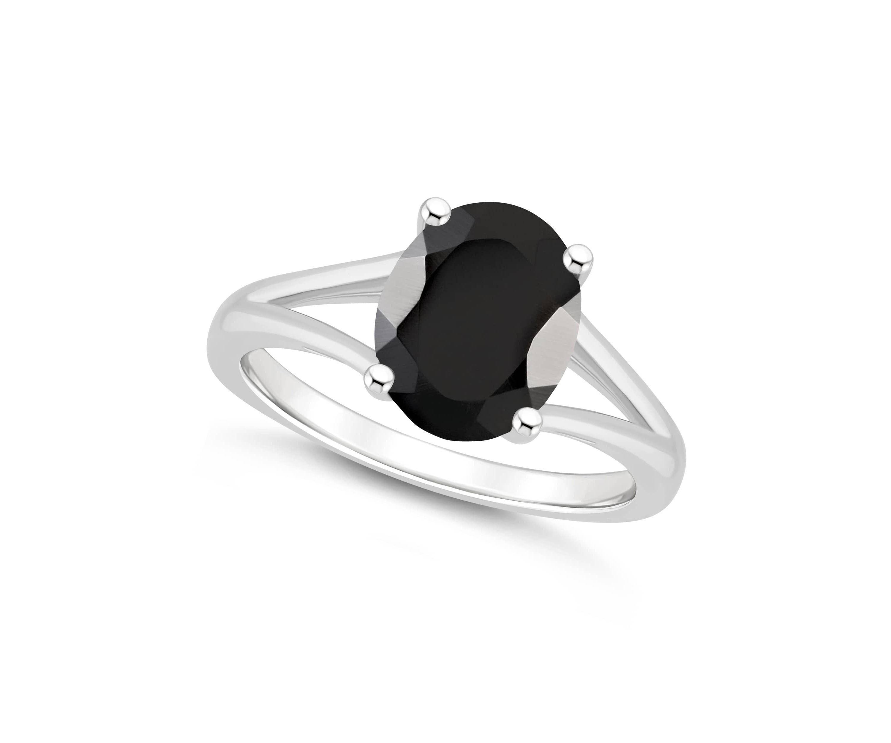 Sterling Silver 10x8mm Oval Black Onyx Split Shank Ring