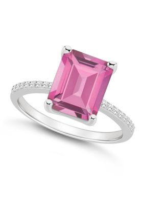 Belk & Co Sterling Silver 10x8mm Emerald Cut Gemstone 1/10 CTTW Diamond Ring