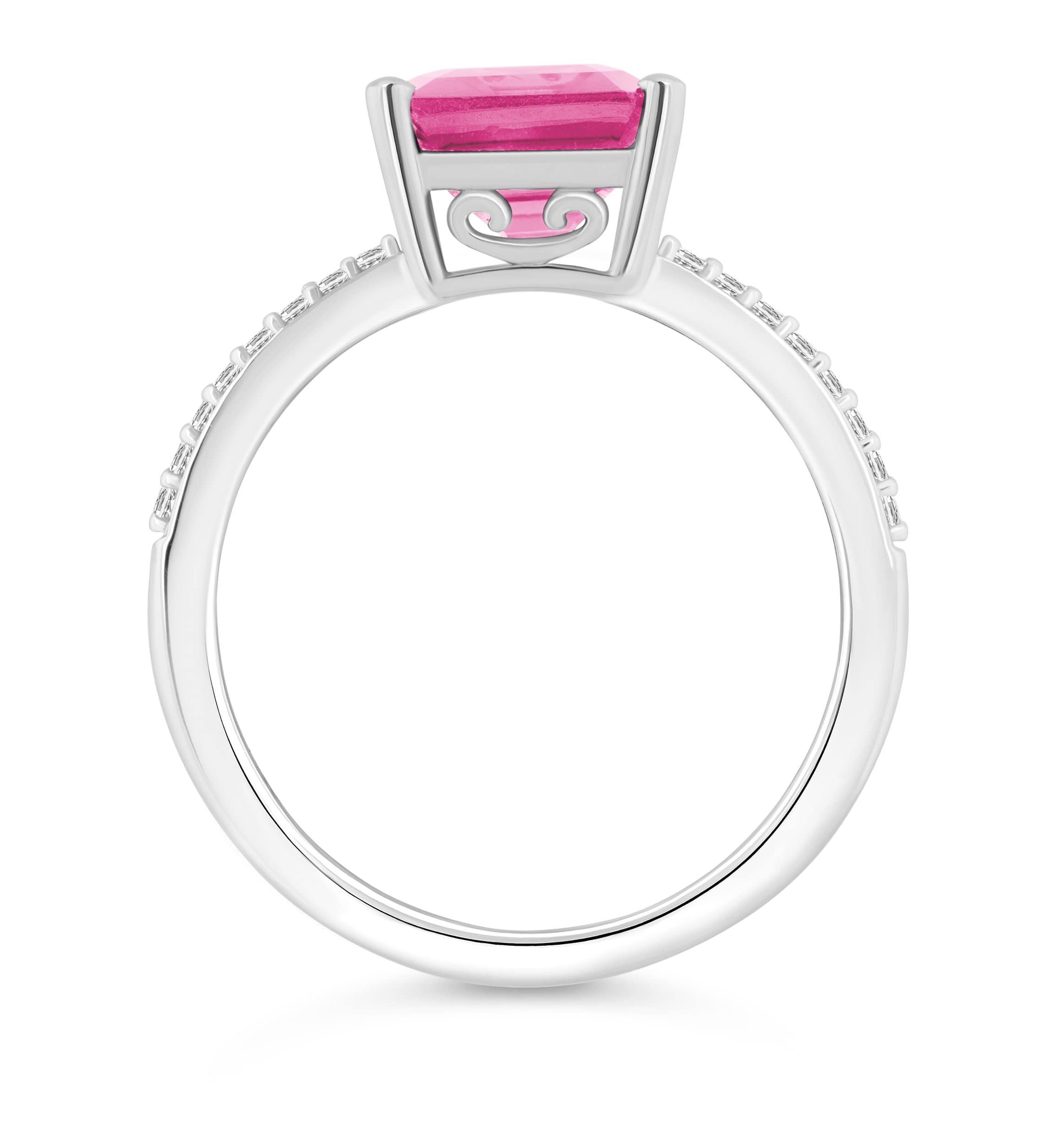 Sterling Silver 10x8mm Emerald Cut Pink Topaz 1/10 CTTW Diamond Ring