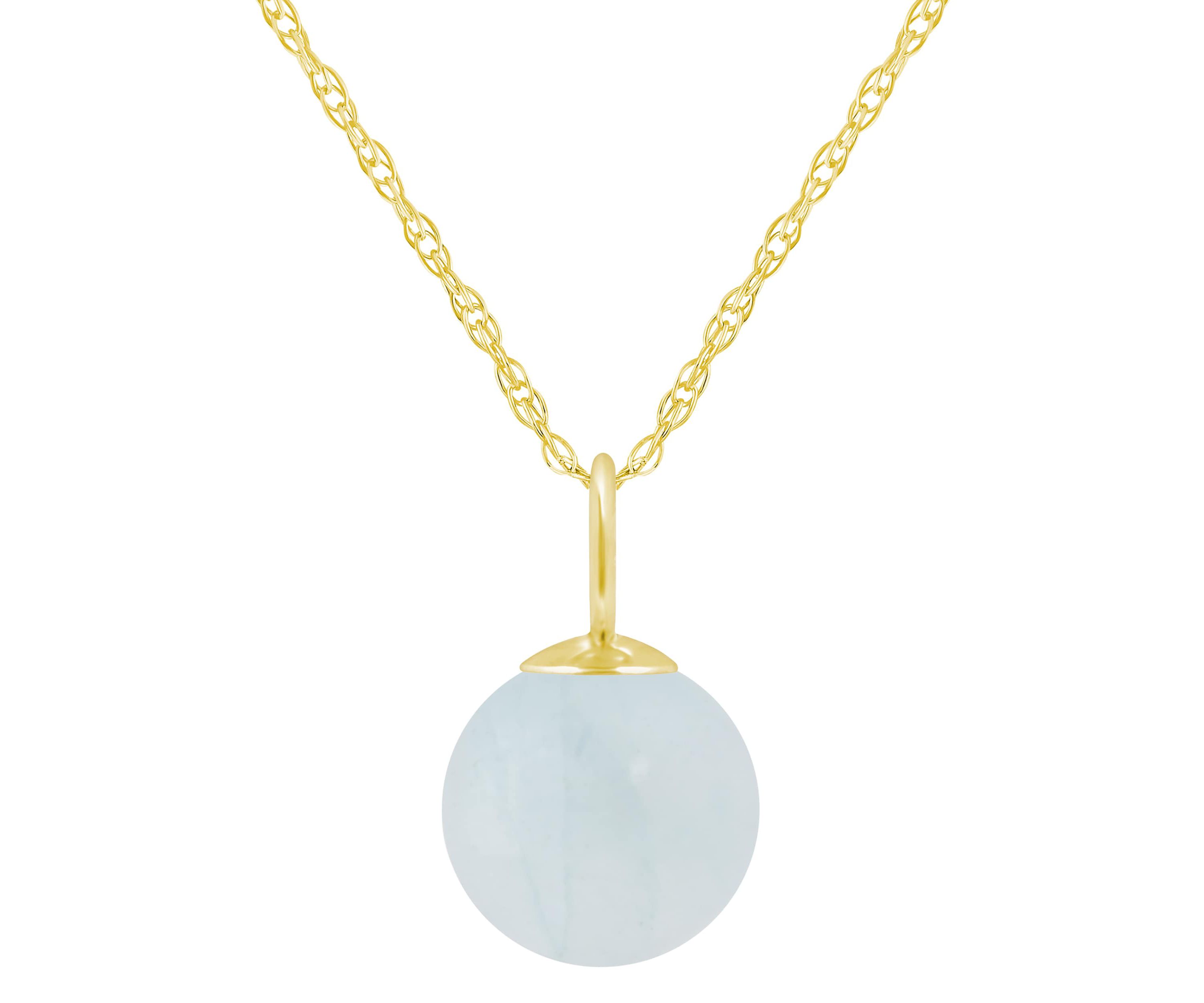 10K Gold 6mm Sphere Milky Aquamarine Pendant Necklace
