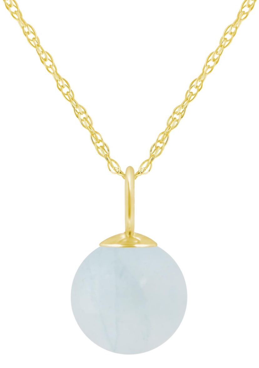 10K Gold 6mm Sphere Milky Aquamarine Pendant Necklace
