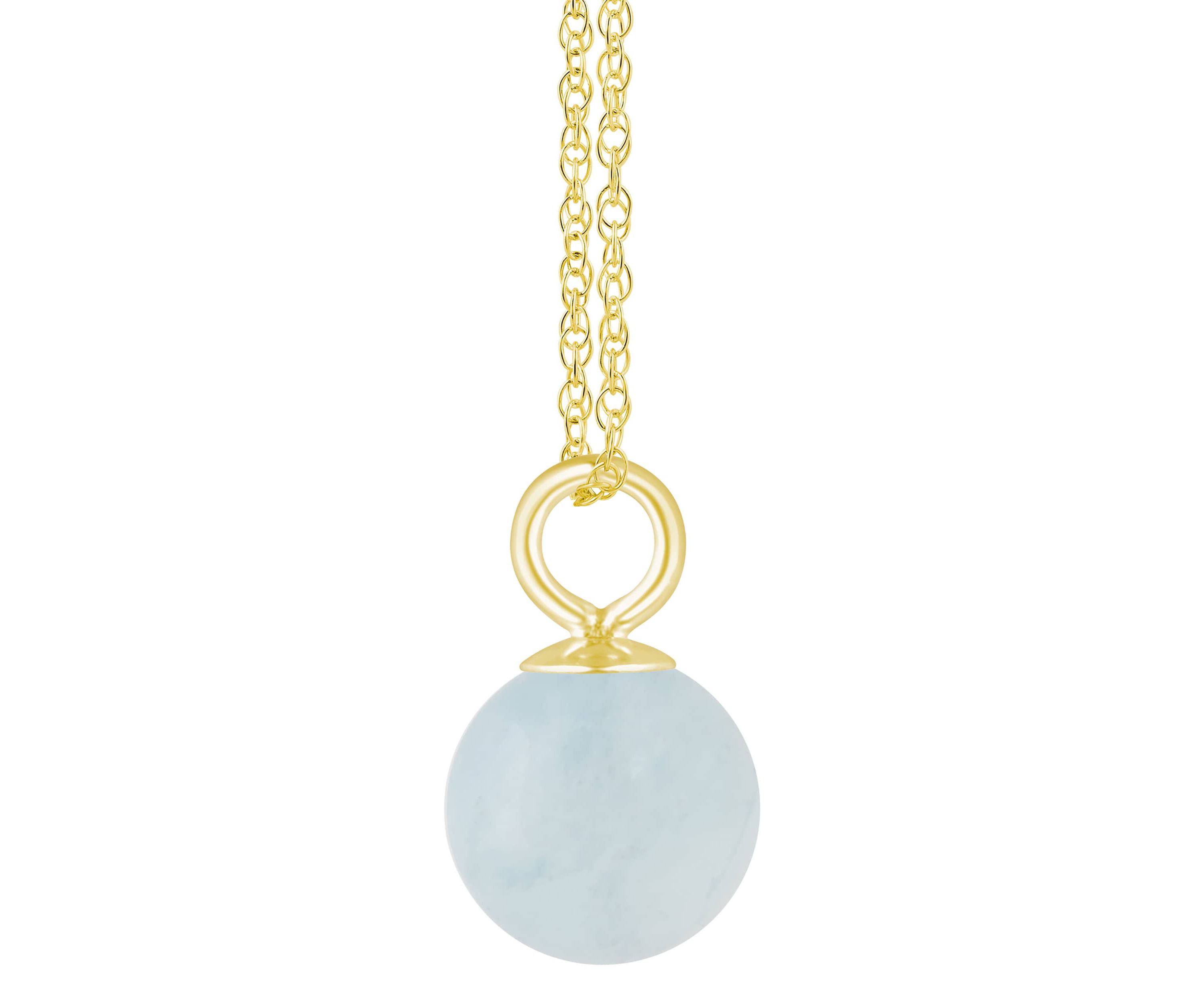 10K Gold 6mm Sphere Milky Aquamarine Pendant Necklace