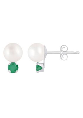 Belk & Co 10K White Gold 5mm Pearl with Gemstone Accents Earrings