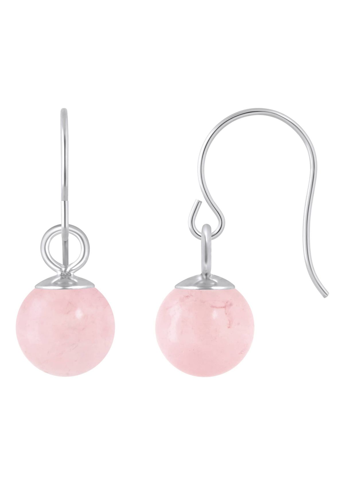 10K Gold 5mm Sphere Rose Quartz Drop Earrings
