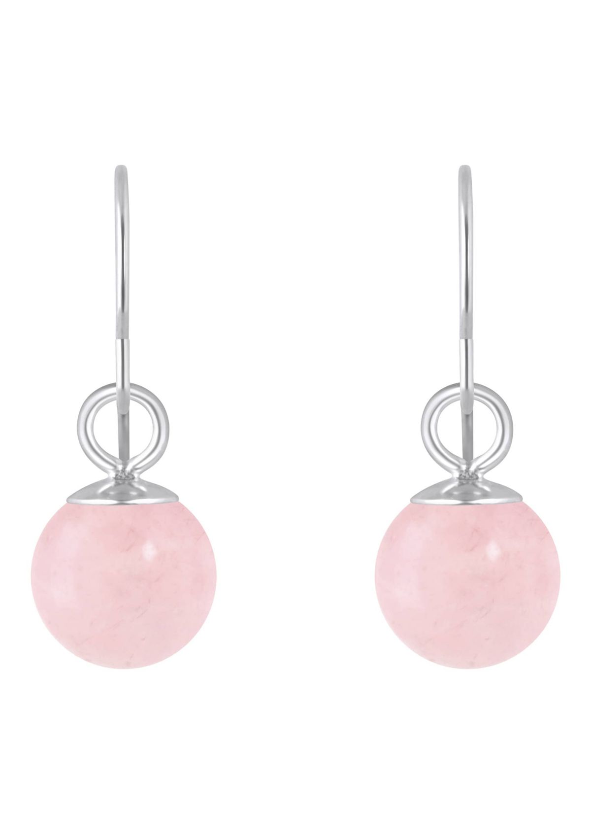 10K Gold 5mm Sphere Rose Quartz Drop Earrings