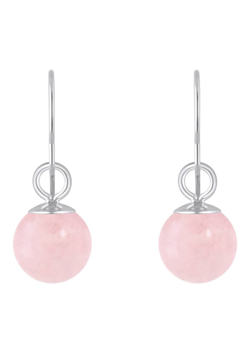 10K Gold 5mm Sphere Rose Quartz Drop Earrings