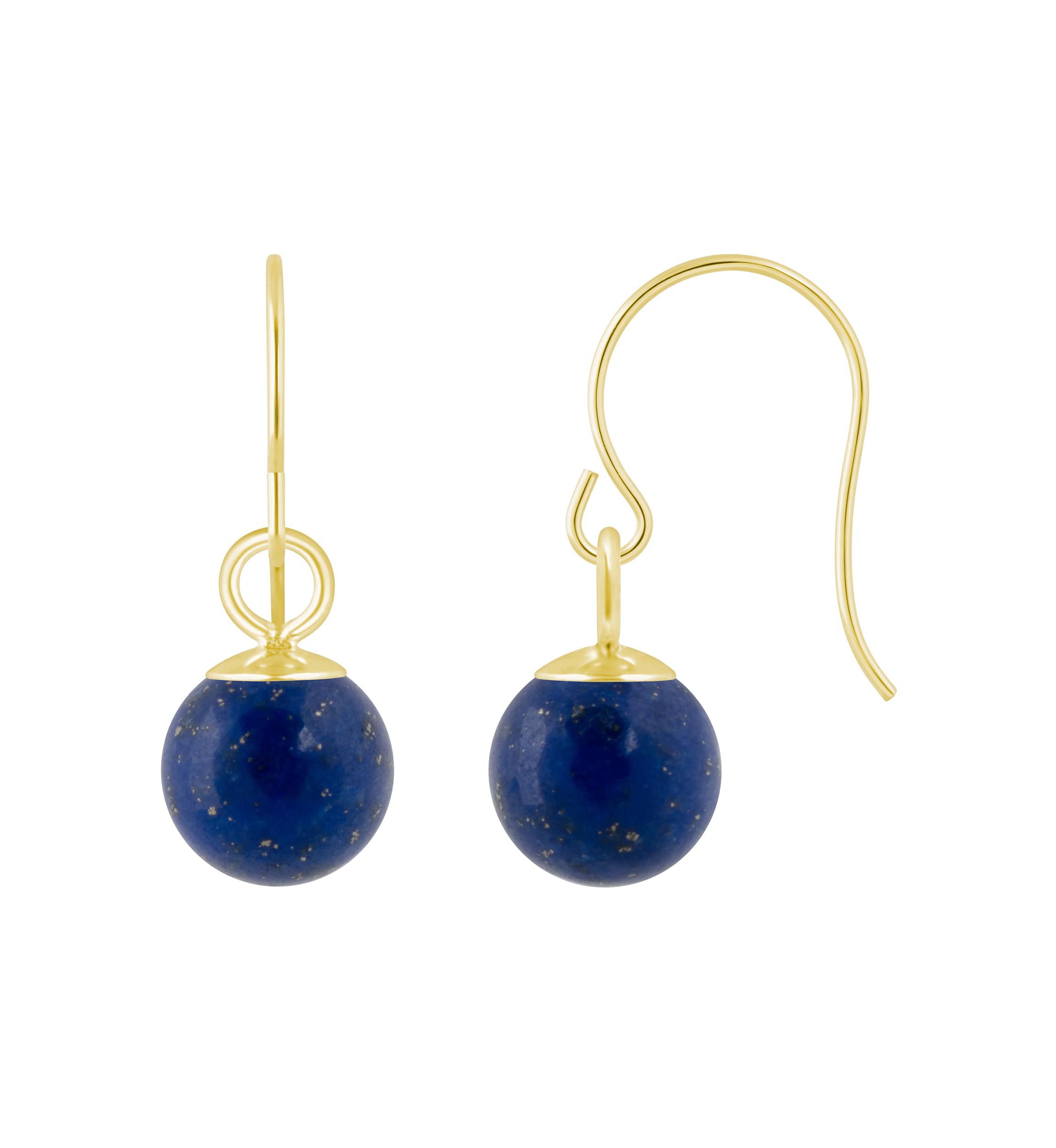10K Gold 5mm Sphere Lapis Drop Earrings