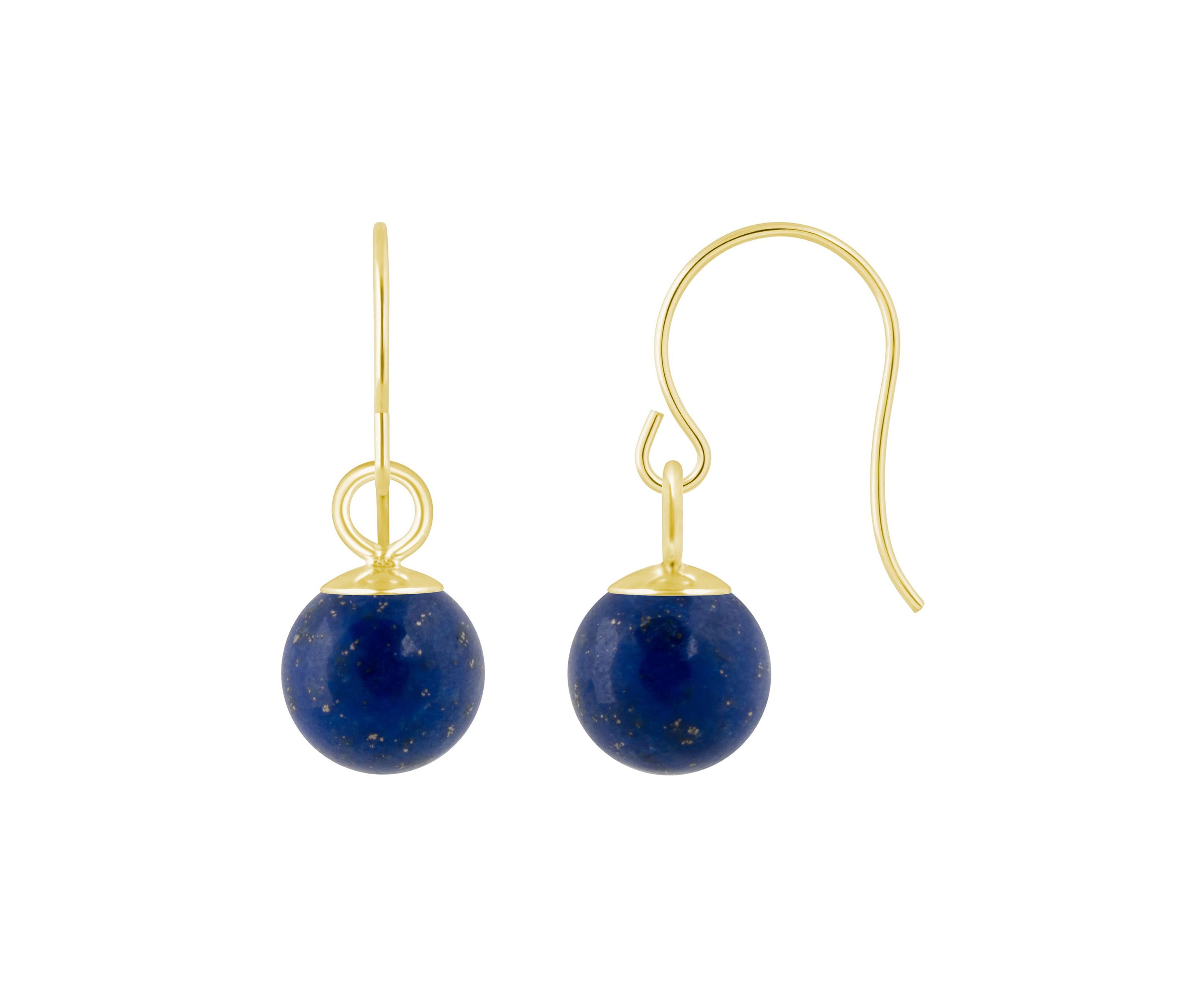 10K Gold 5mm Sphere Lapis Drop Earrings