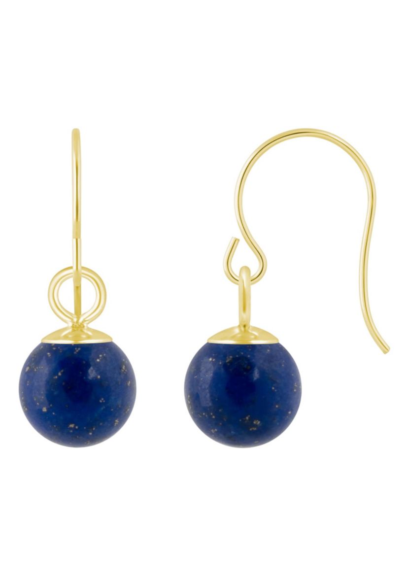 10K Gold 5mm Sphere Lapis Drop Earrings