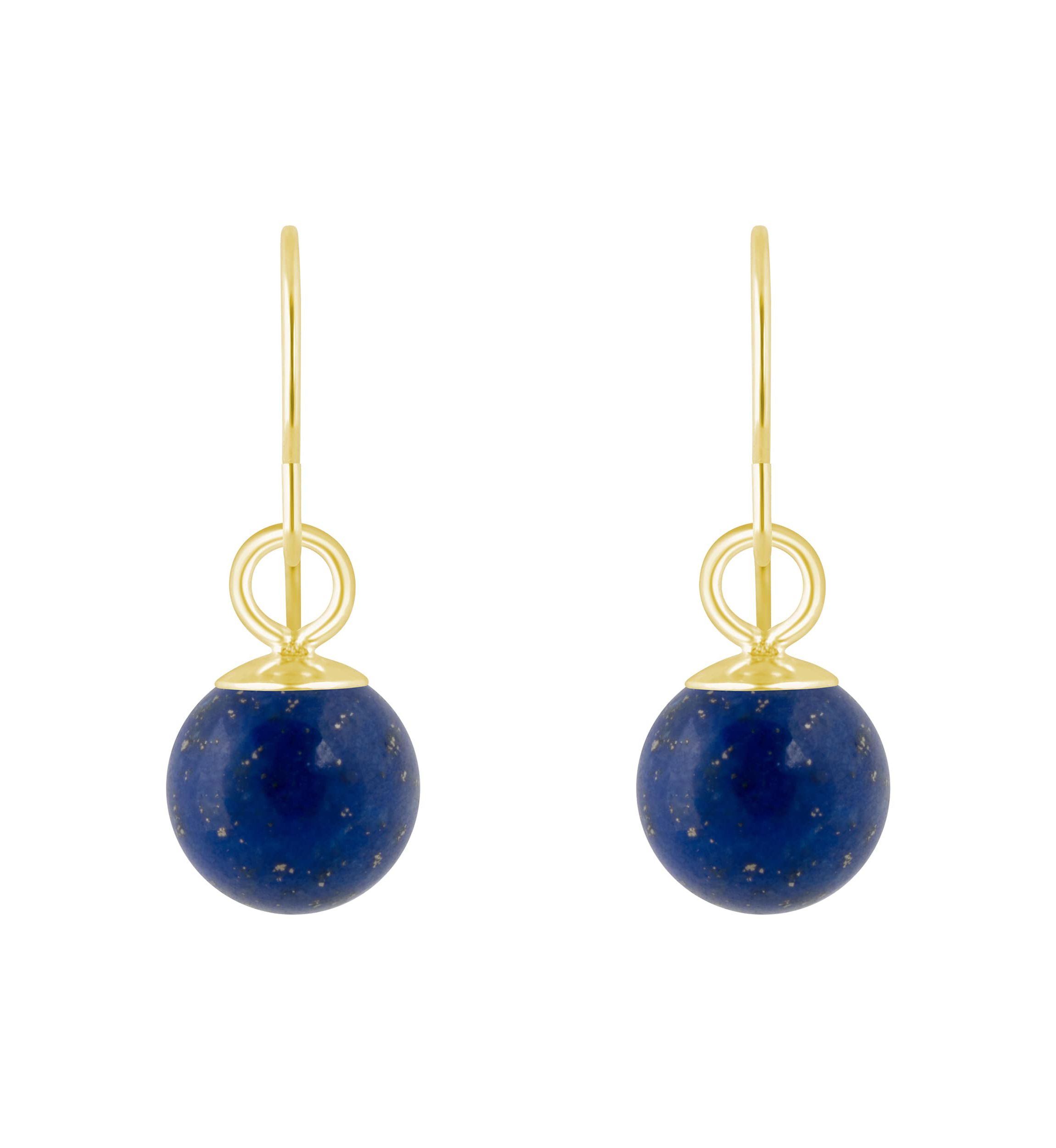 10K Gold 5mm Sphere Lapis Drop Earrings