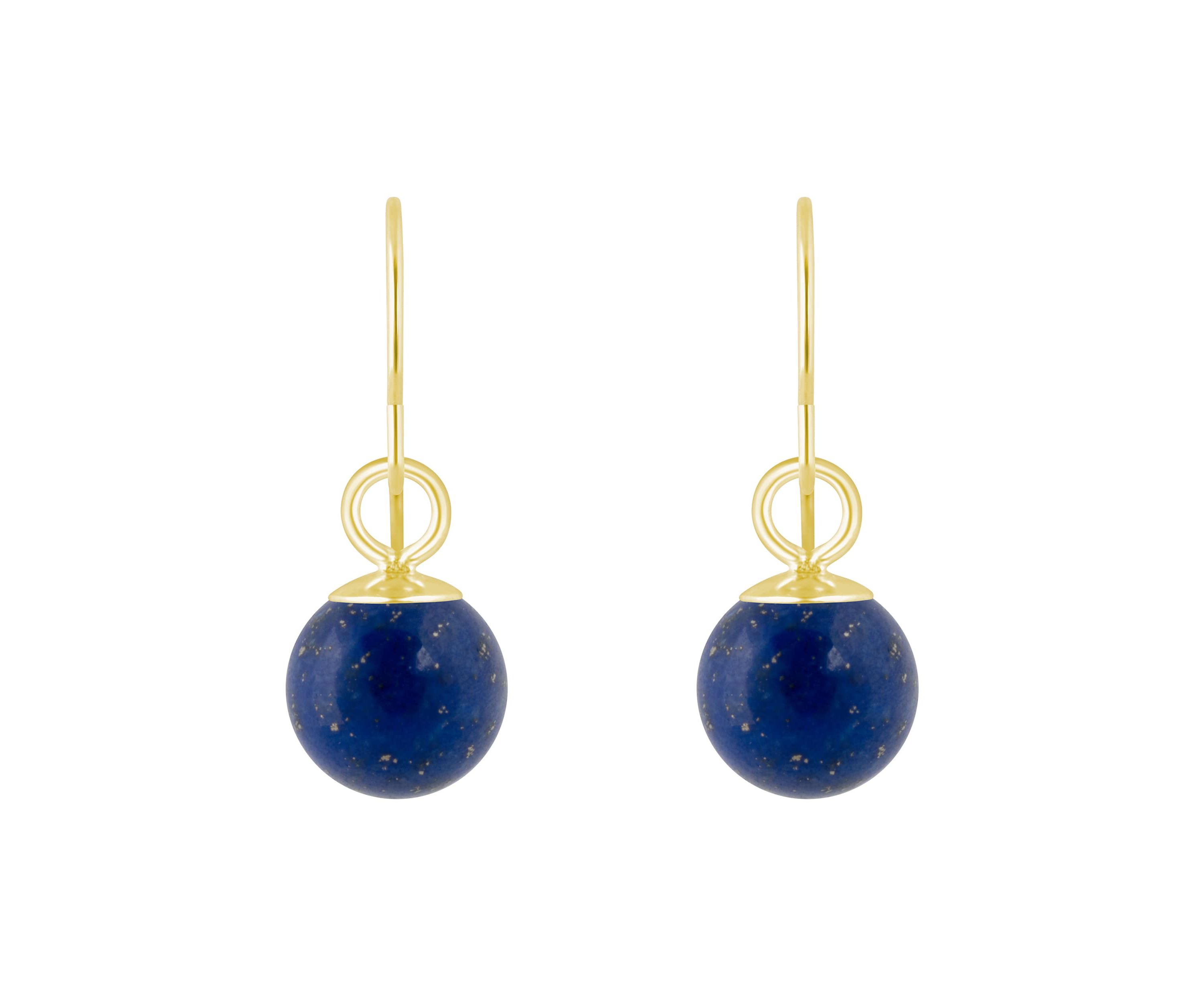 10K Gold 5mm Sphere Lapis Drop Earrings