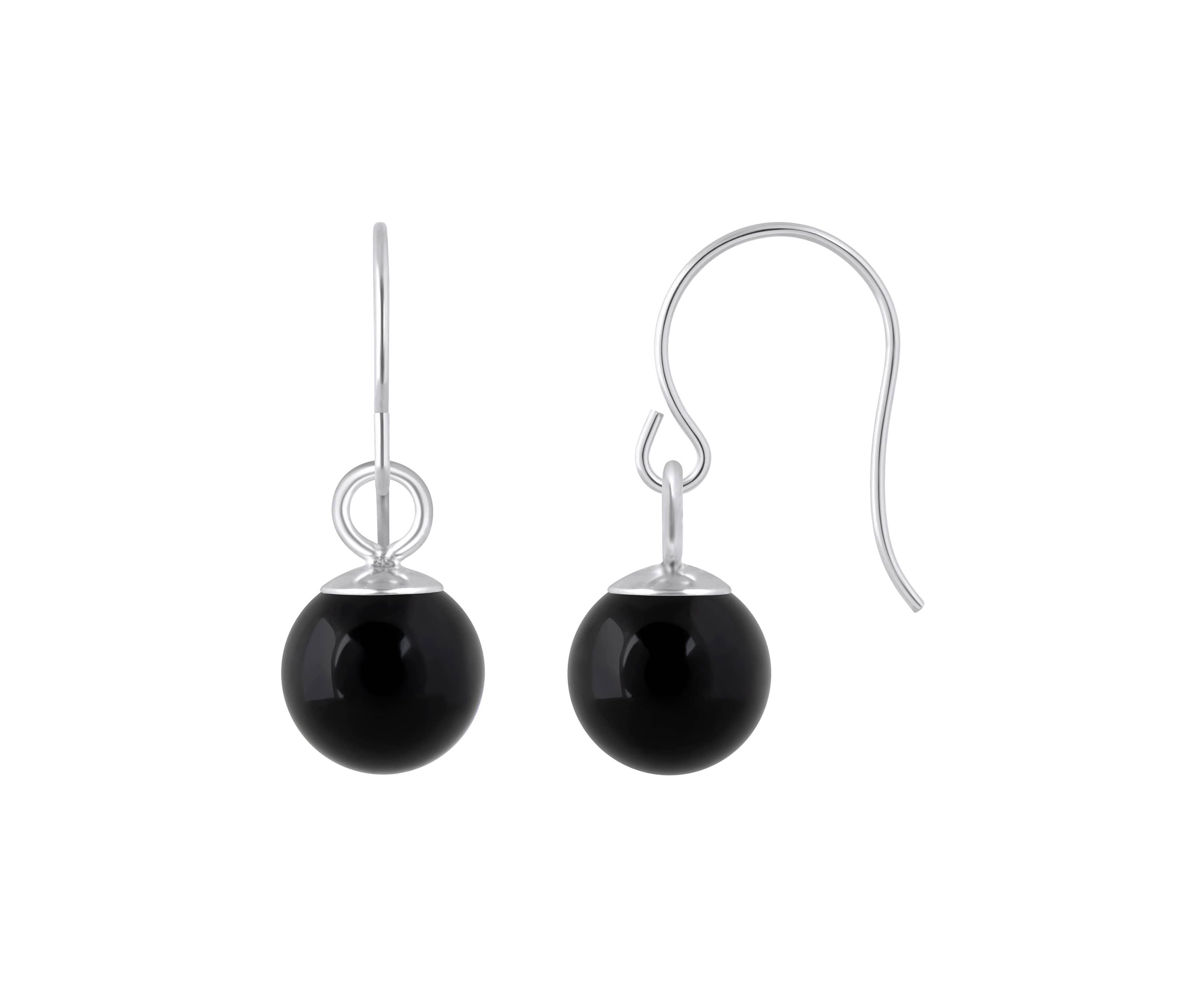 10K Gold 5mm Sphere Black Onyx Drop Earrings