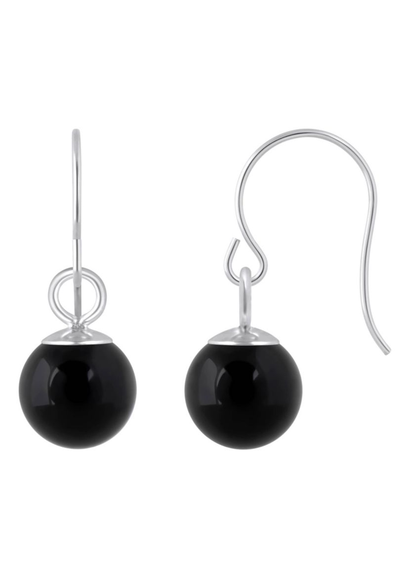 10K Gold 5mm Sphere Black Onyx Drop Earrings