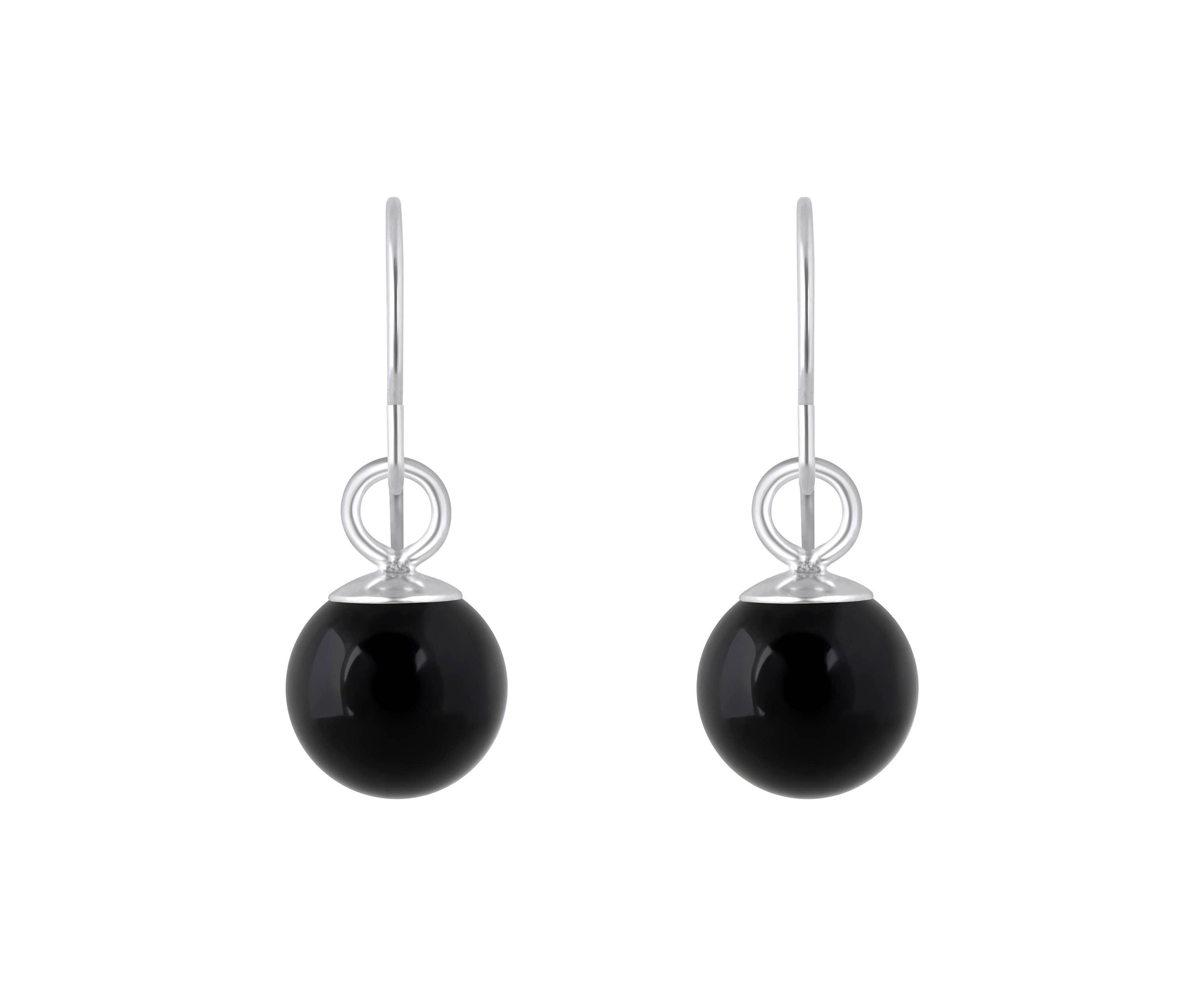 10K Gold 5mm Sphere Black Onyx Drop Earrings