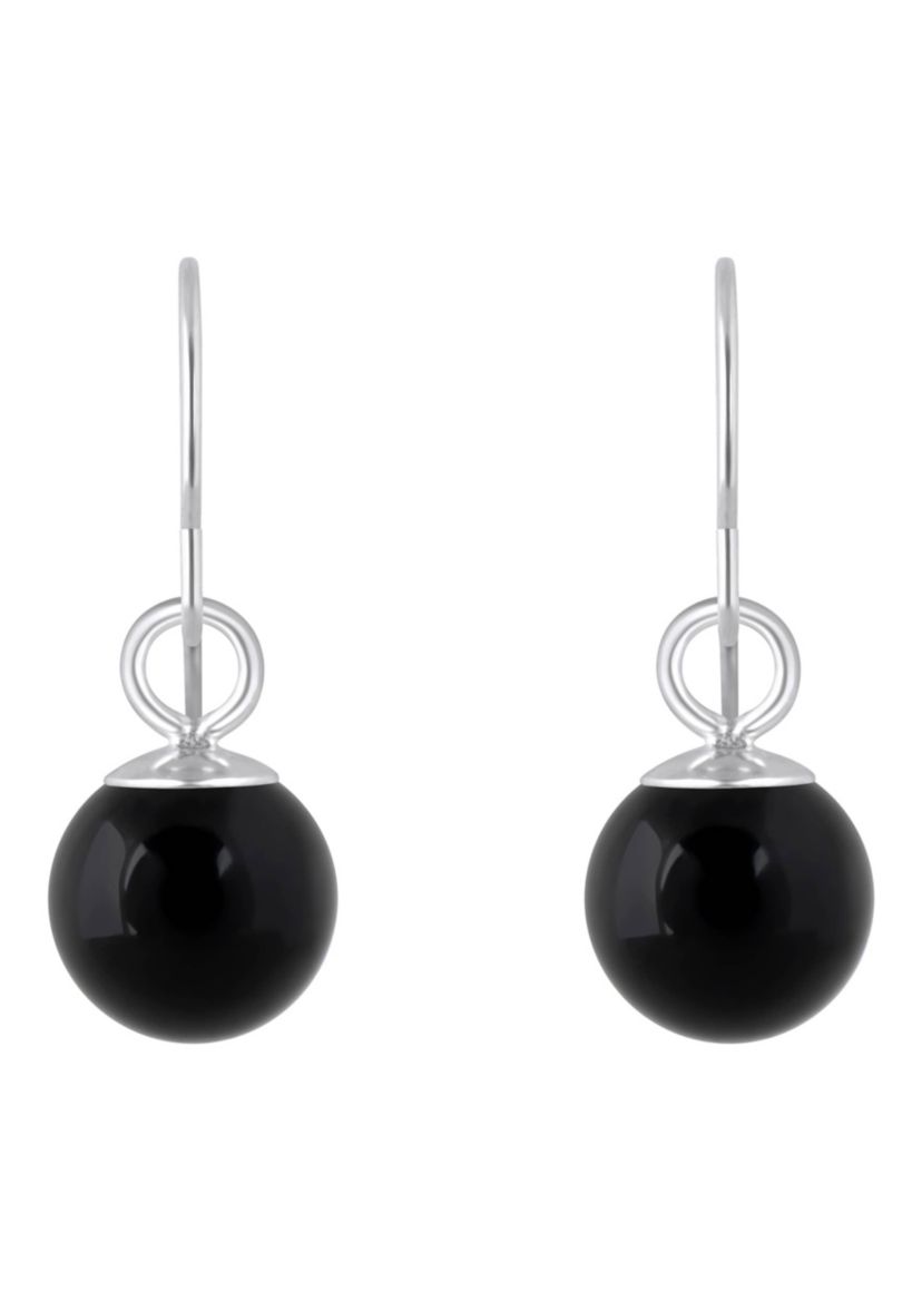 10K Gold 5mm Sphere Black Onyx Drop Earrings