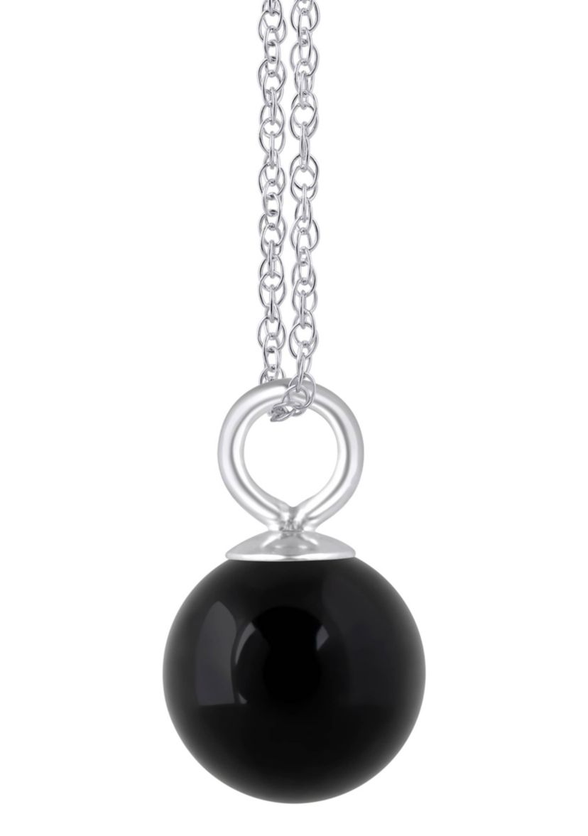 10K Gold 6mm Sphere Black Onyx Pendant Necklace