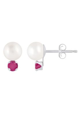 Belk & Co 10K White Gold 5mm Pearl with Gemstone Accents Earrings