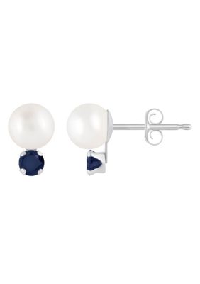 Belk & Co 10K White Gold 5mm Pearl with Gemstone Accents Earrings