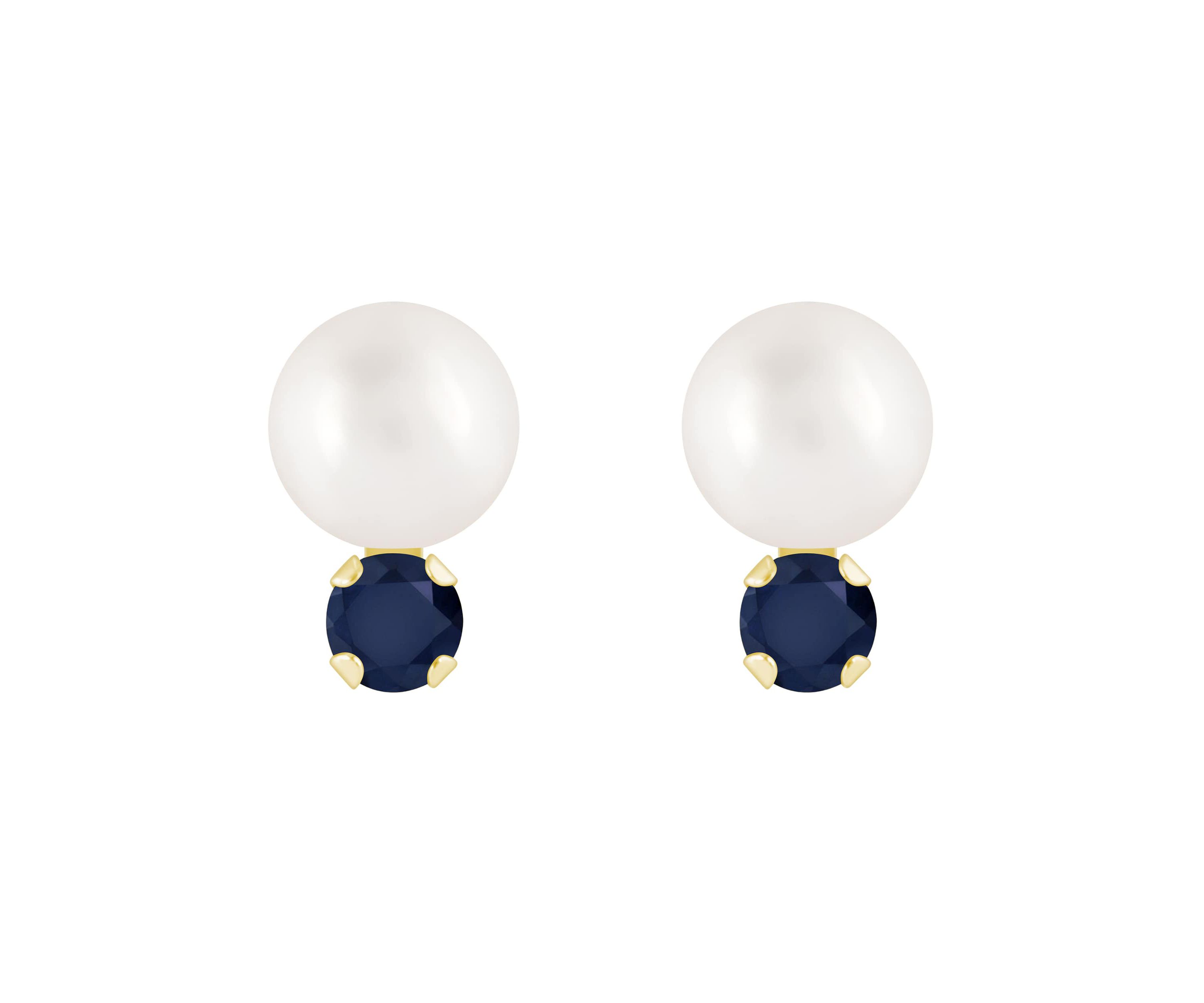 10K Gold 5mm Round Pearl with Sapphire Accents Earrings