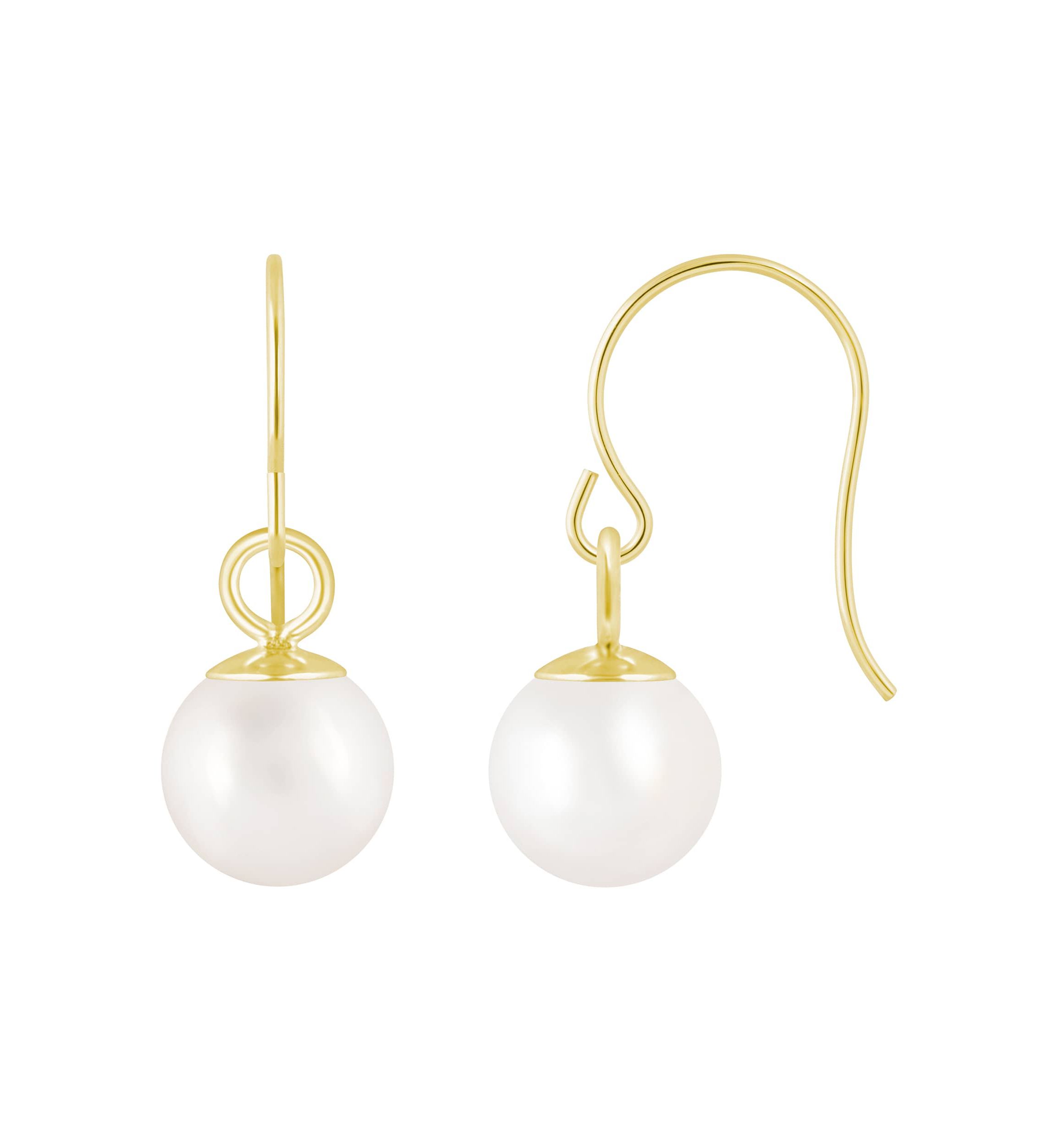 10K Gold 5mm Round Pearl Drop Earrings