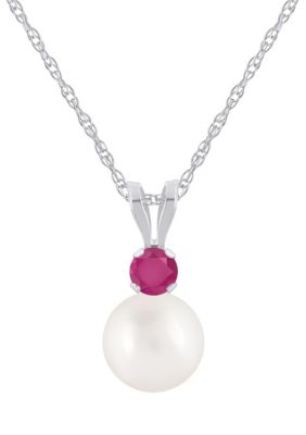 Belk & Co 10K White Gold 6mm Round Pearl with Gemstone Accent Pendant Necklace