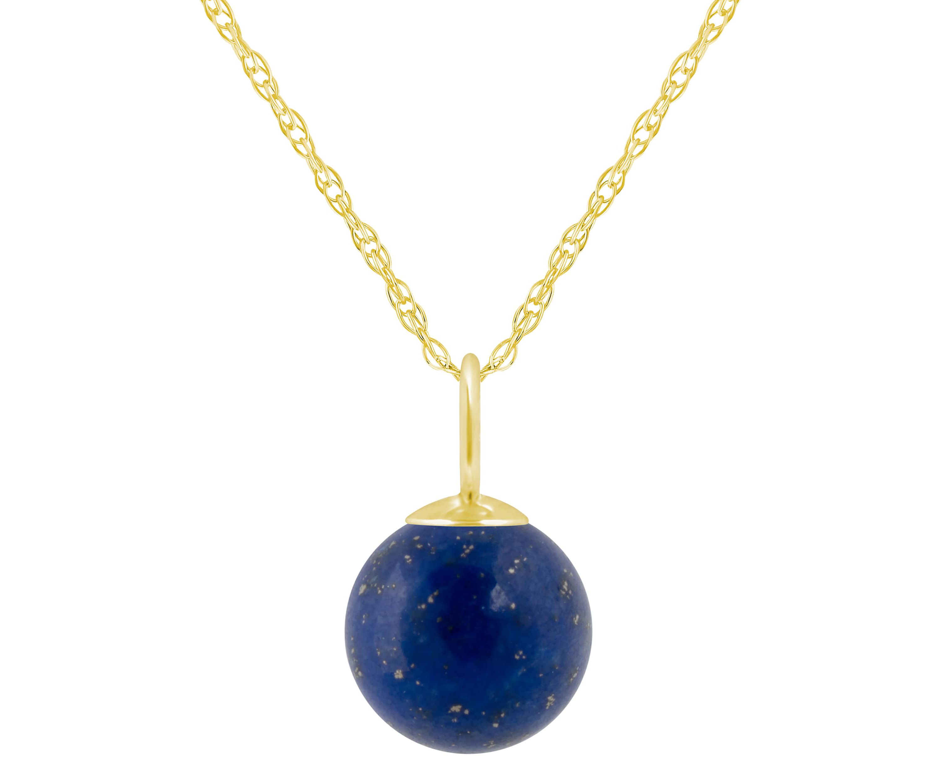 10K Gold 6mm Sphere Lapis Pendant Necklace