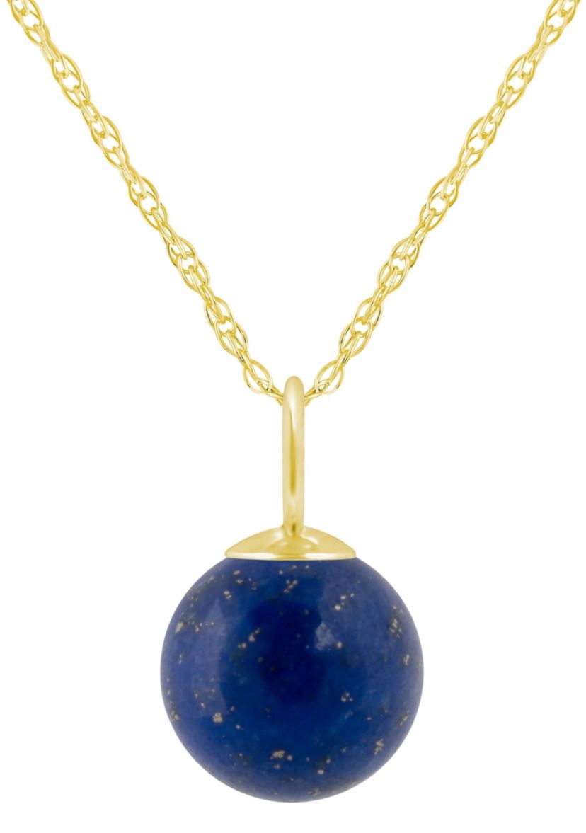 10K Gold 6mm Sphere Lapis Pendant Necklace