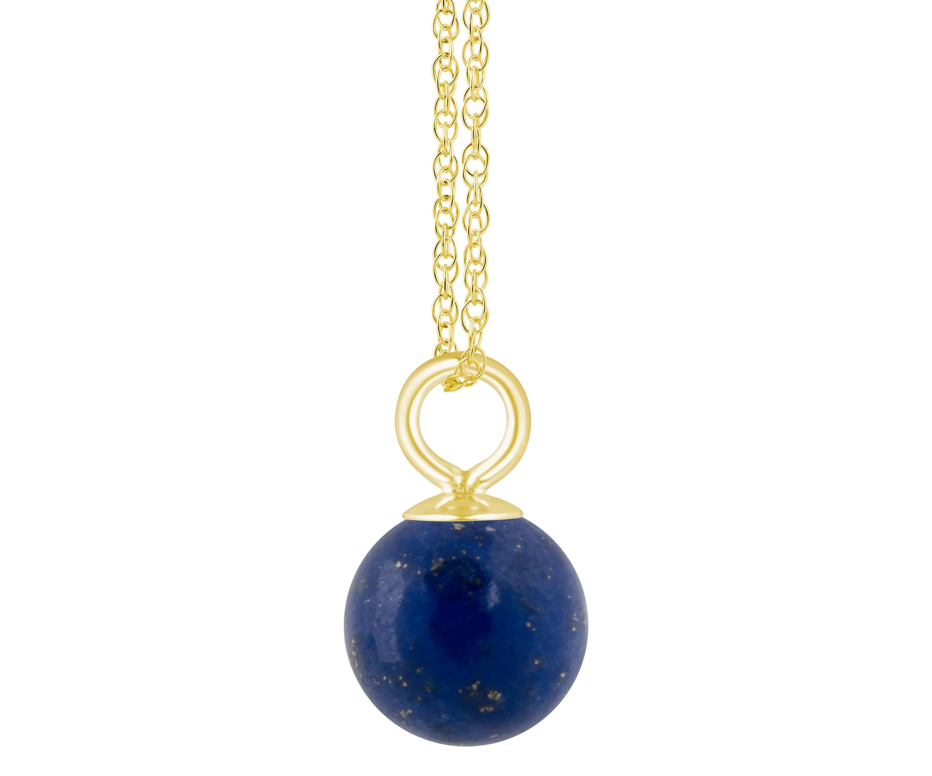 10K Gold 6mm Sphere Lapis Pendant Necklace