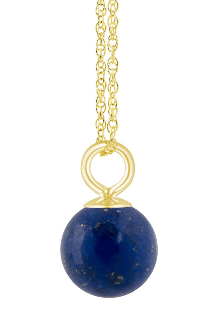 10K Gold 6mm Sphere Lapis Pendant Necklace