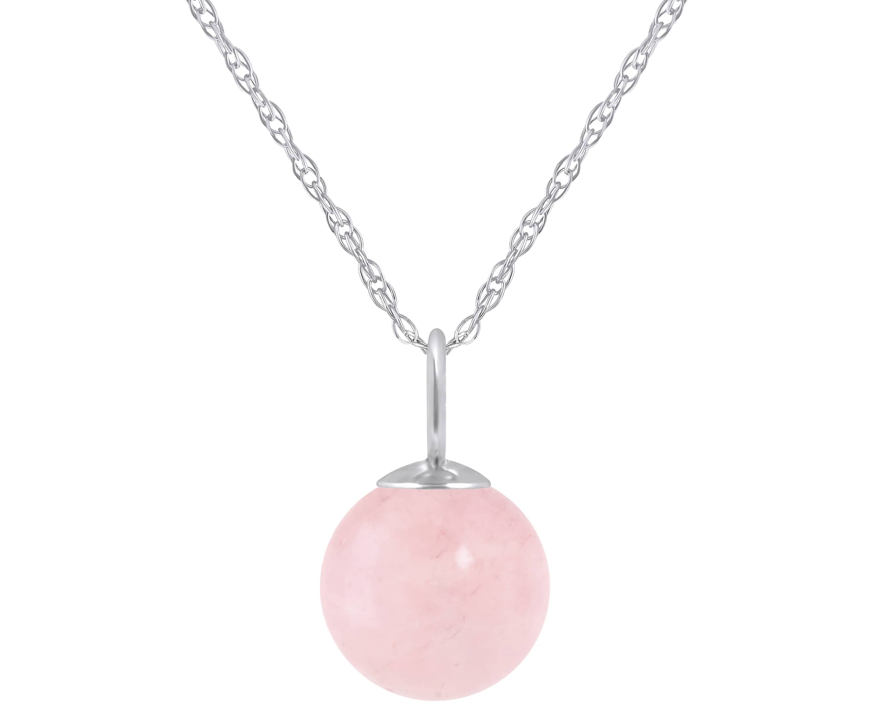 10K Gold 6mm Sphere Rose Quartz Pendant Necklace