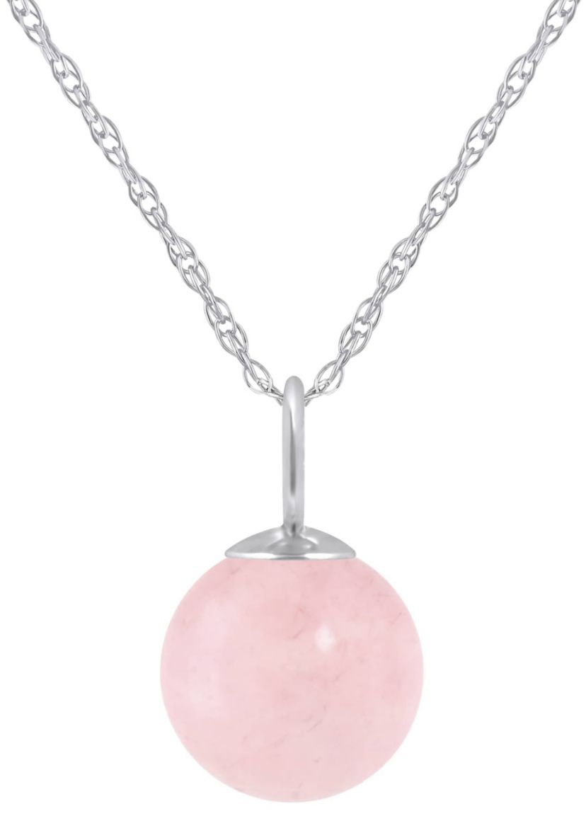10K Gold 6mm Sphere Rose Quartz Pendant Necklace