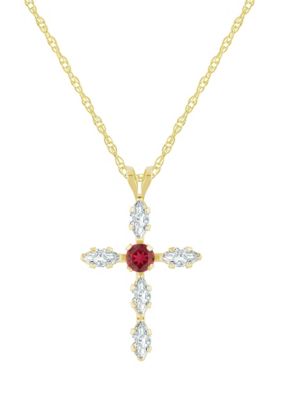 Belk & Co Lab Created 10K White Gold 3mm Round Gemstone And White Sapphire Cross Pendant Necklace, Yellow