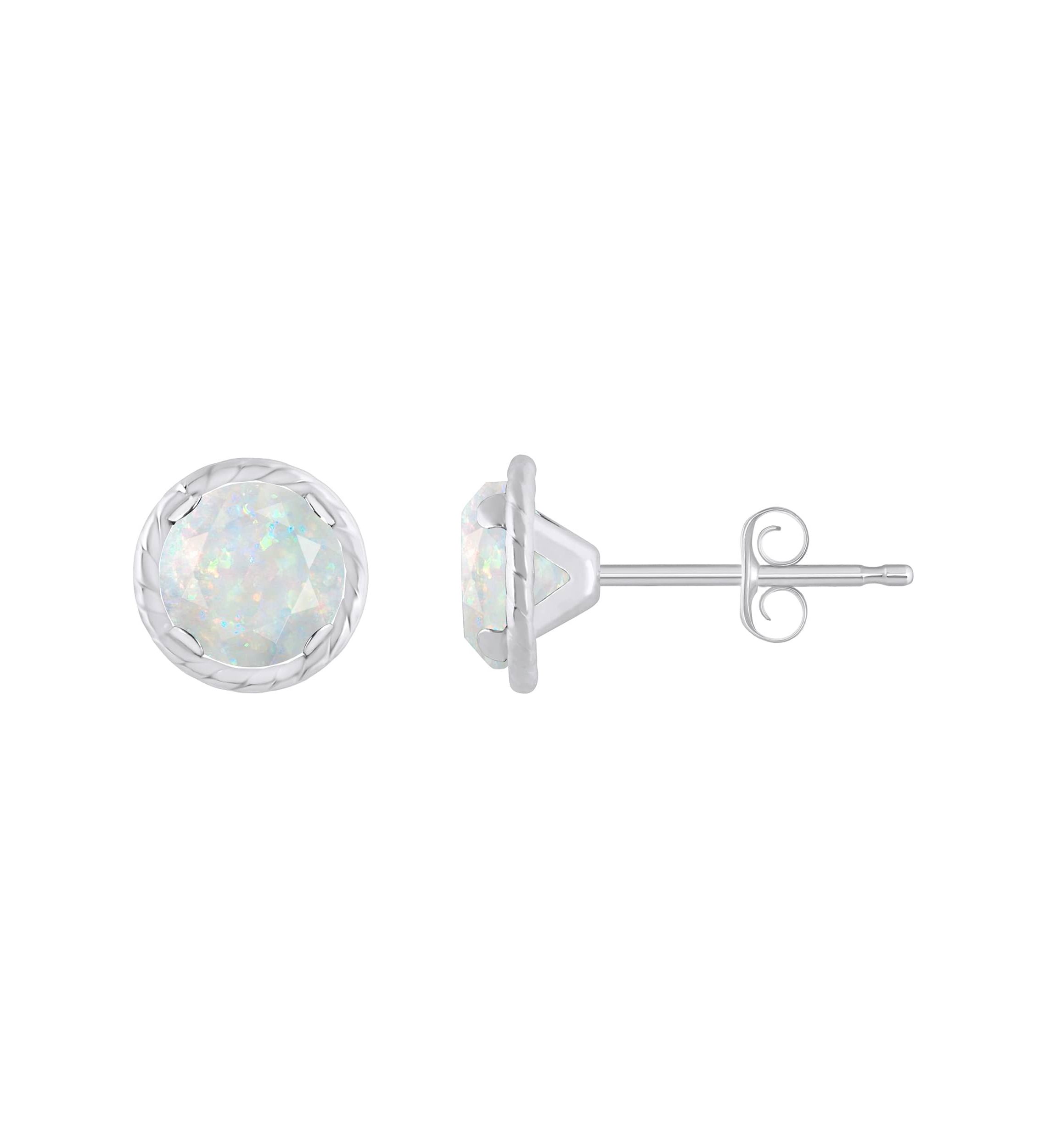 Lab Created 10K Gold 5mm Round Created Opal Martini Rope Stud Earrings
