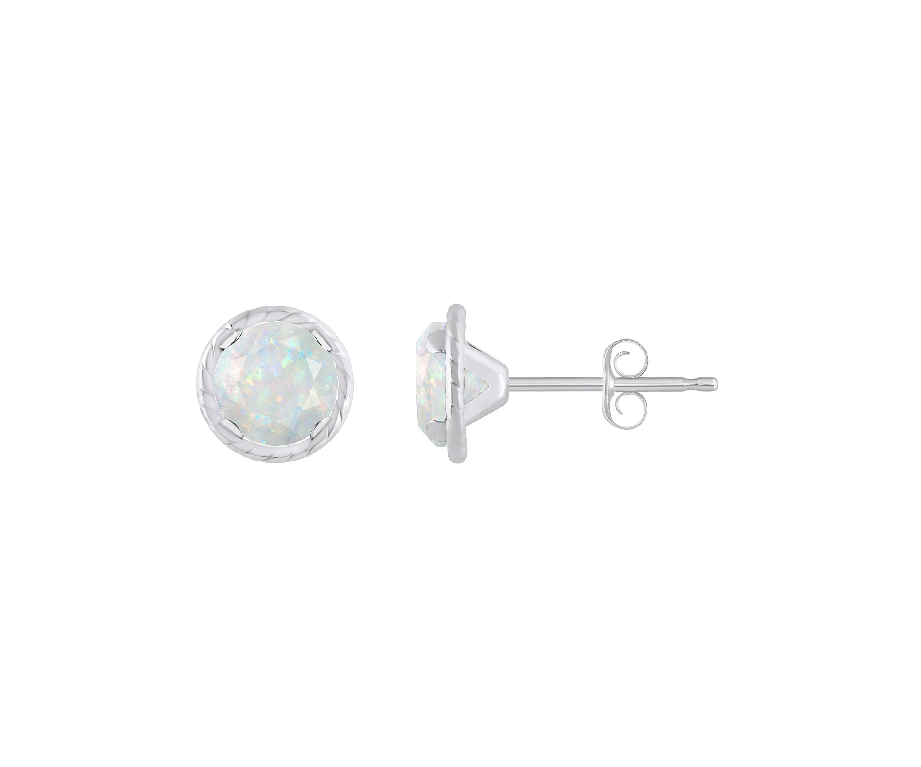 Lab Created 10K Gold 5mm Round Created Opal Martini Rope Stud Earrings