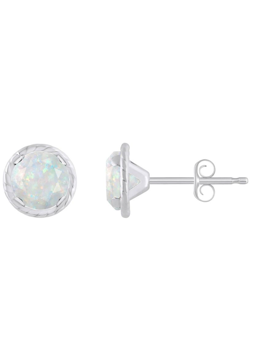 Lab Created 10K Gold 5mm Round Created Opal Martini Rope Stud Earrings