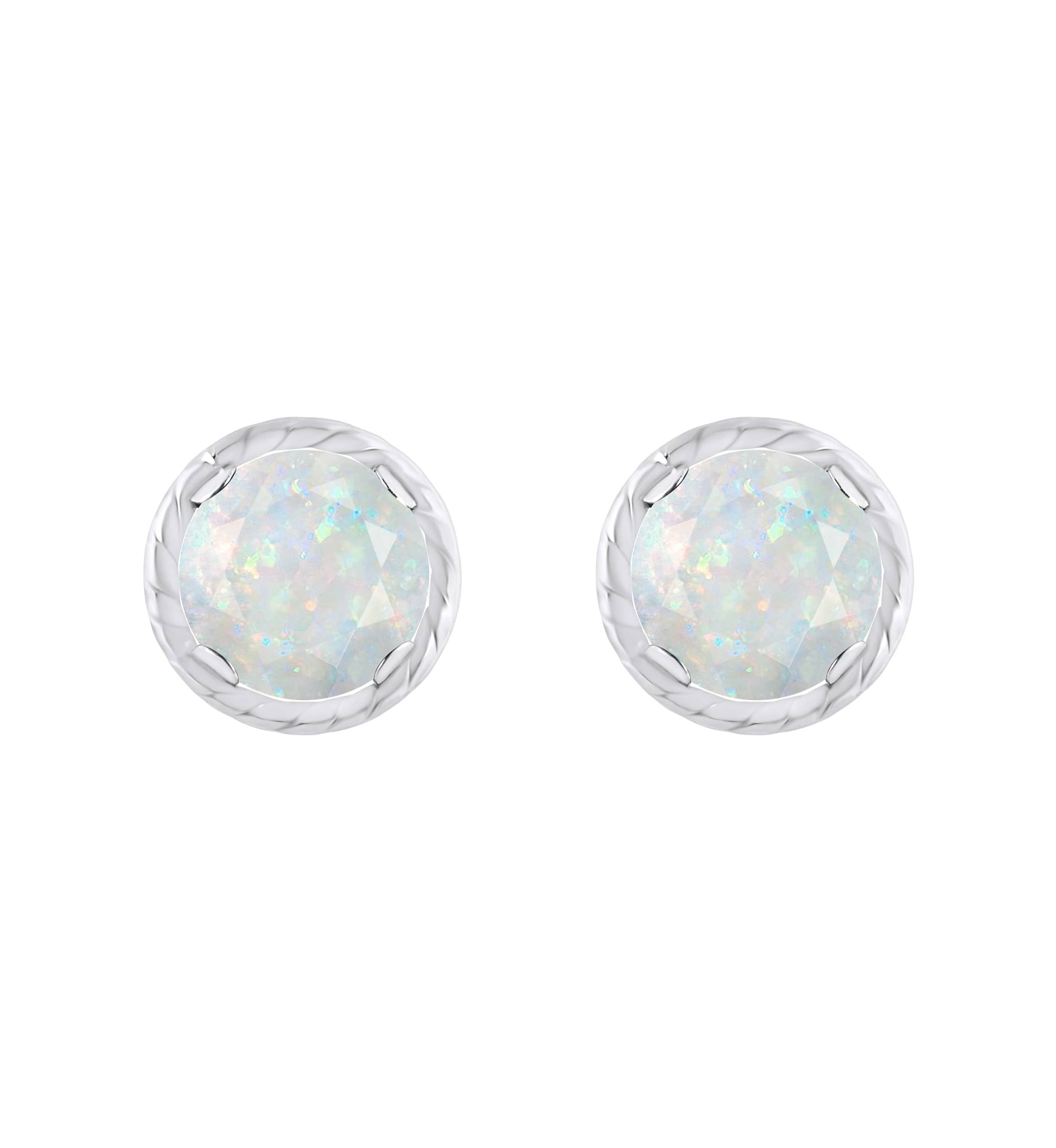 Lab Created 10K Gold 5mm Round Created Opal Martini Rope Stud Earrings