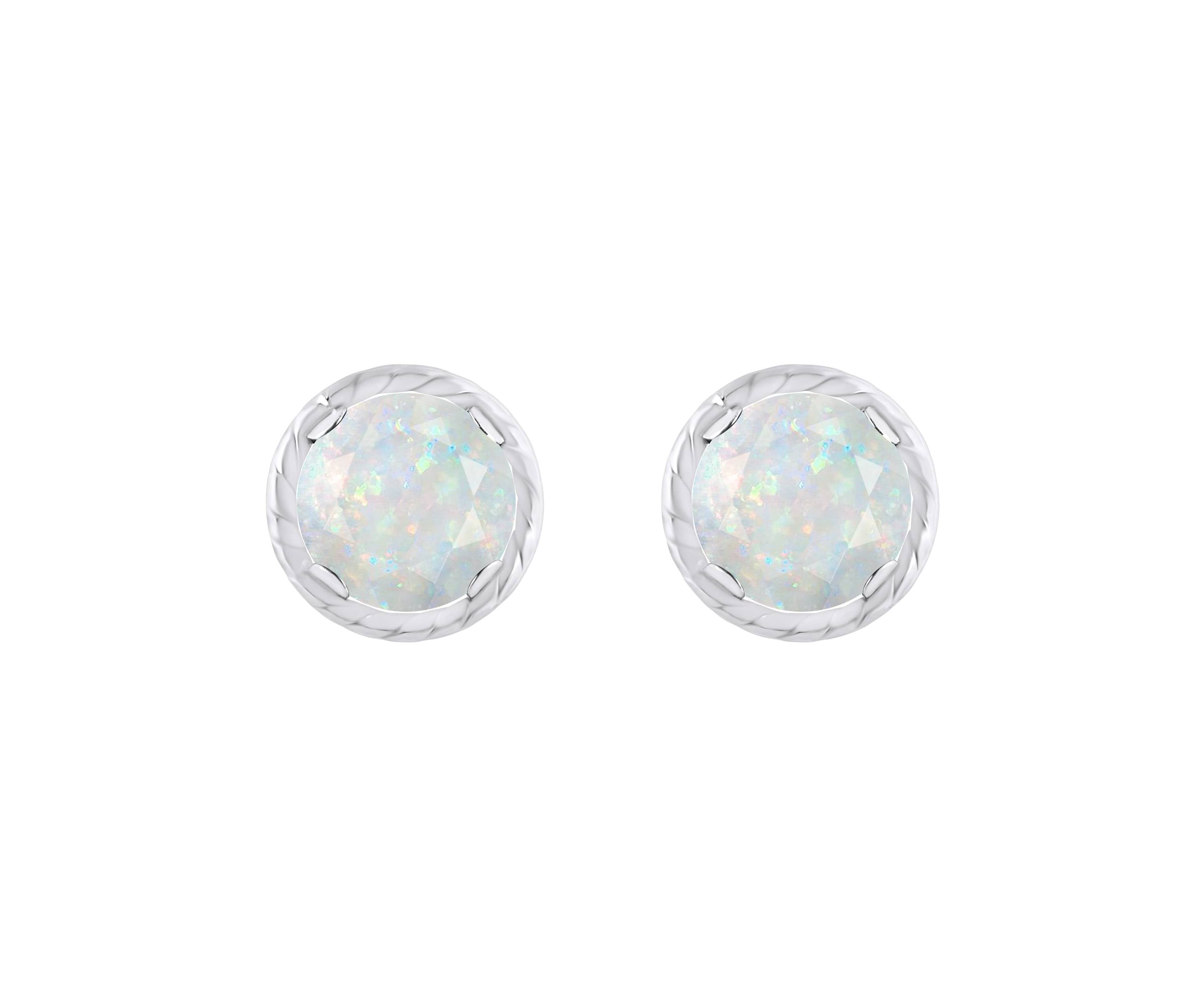 Lab Created 10K Gold 5mm Round Created Opal Martini Rope Stud Earrings