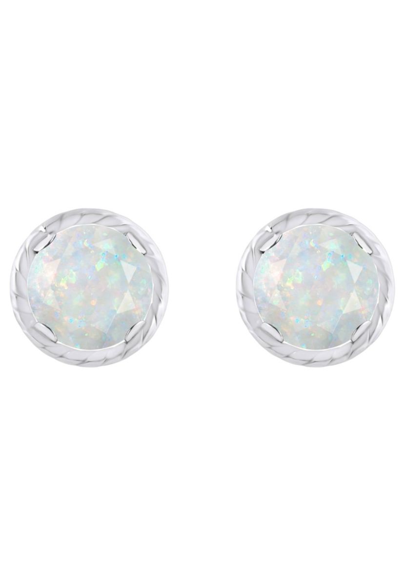 Lab Created 10K Gold 5mm Round Created Opal Martini Rope Stud Earrings