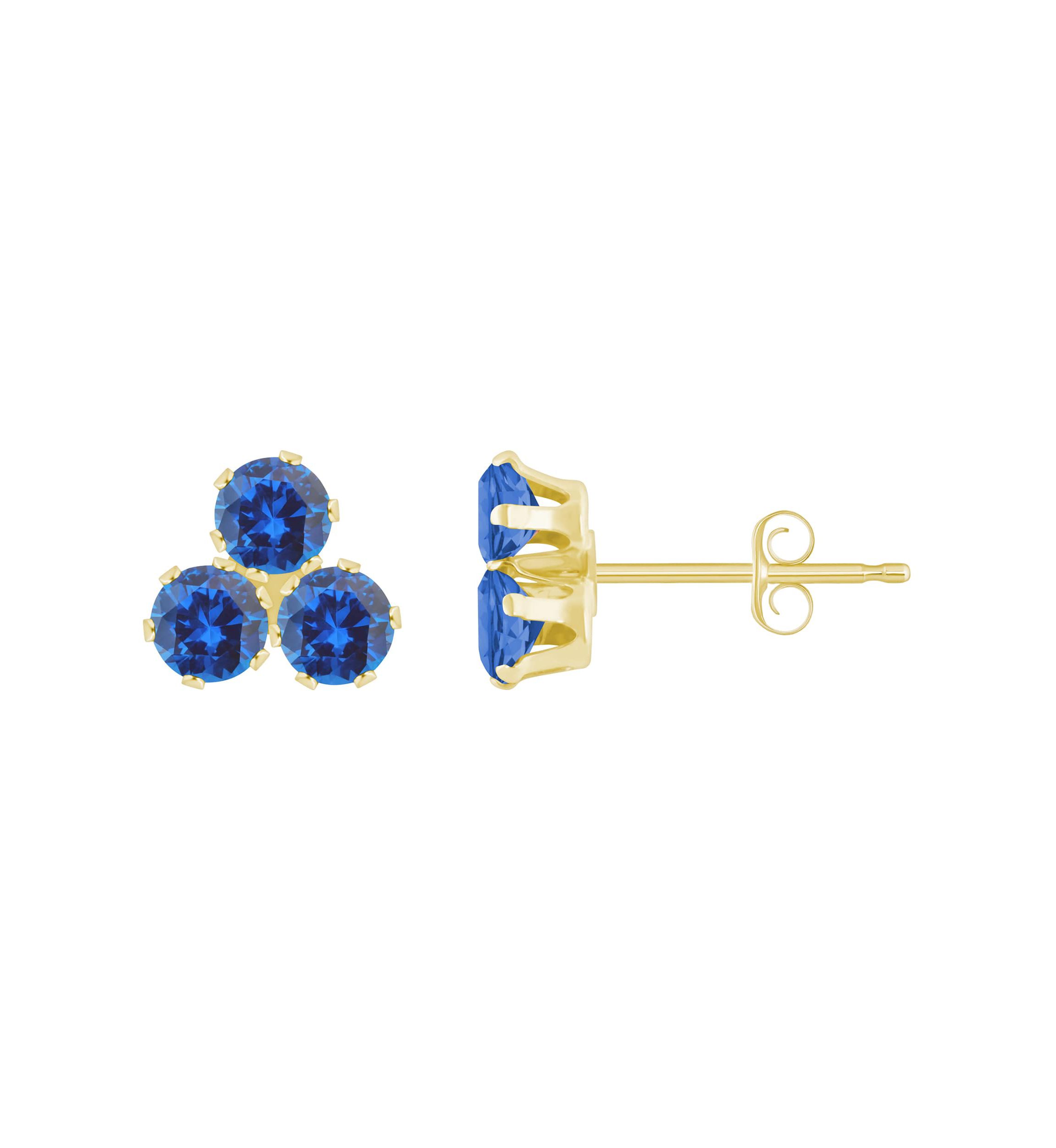 Lab Created 10K Gold 3mm Round Created Sapphire Triple Cluster Stud Earrings