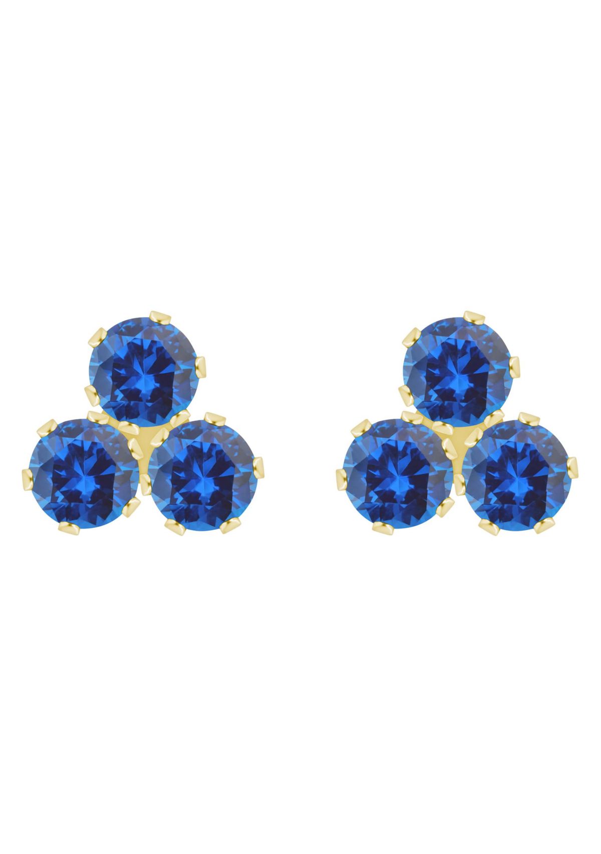 Lab Created 10K Gold 3mm Round Created Sapphire Triple Cluster Stud Earrings