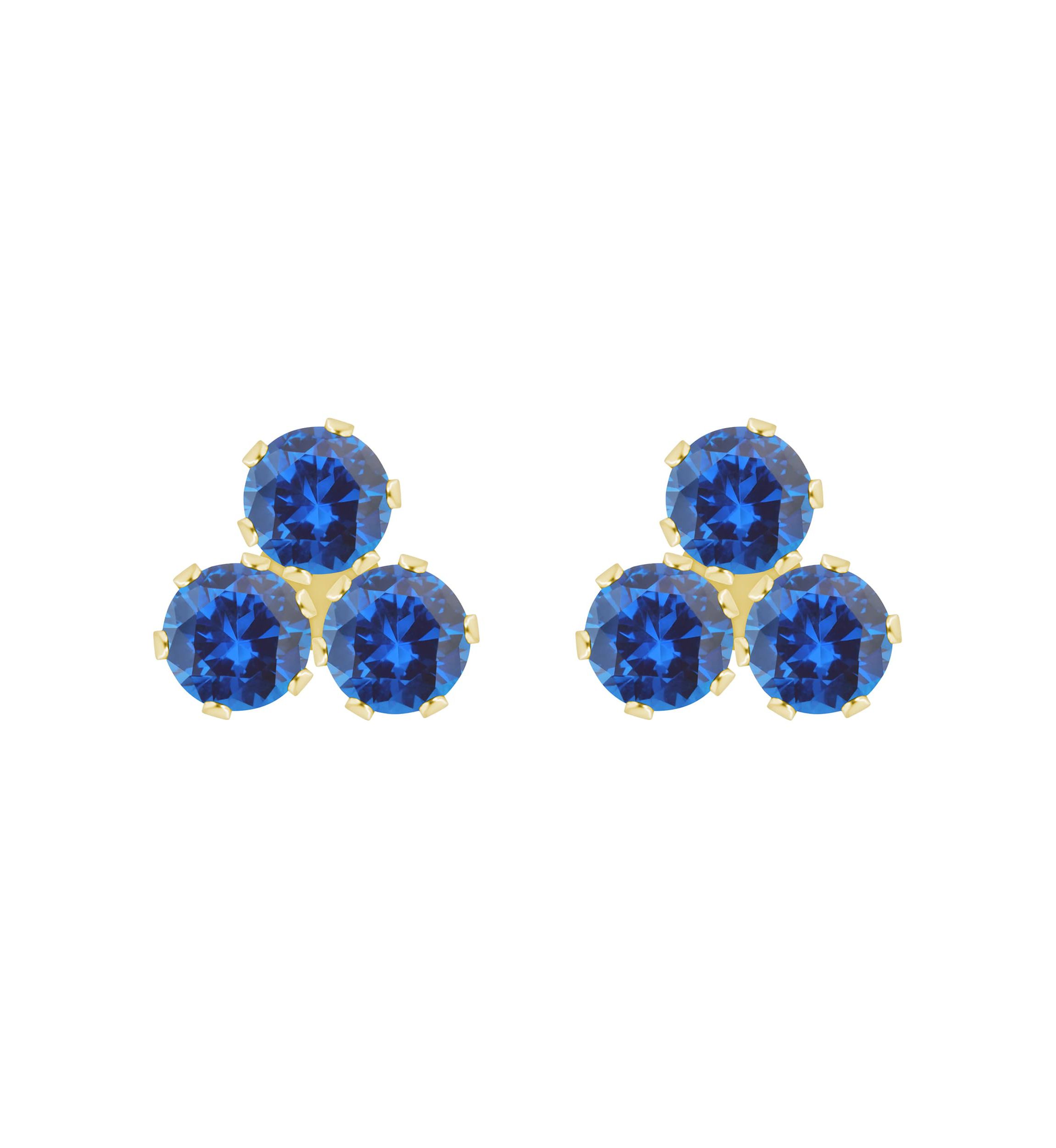 Lab Created 10K Gold 3mm Round Created Sapphire Triple Cluster Stud Earrings