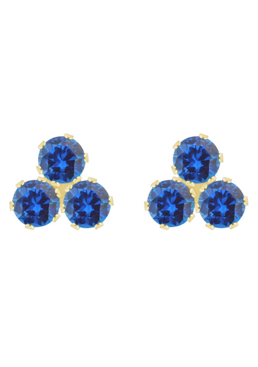 Lab Created 10K Gold 3mm Round Created Sapphire Triple Cluster Stud Earrings