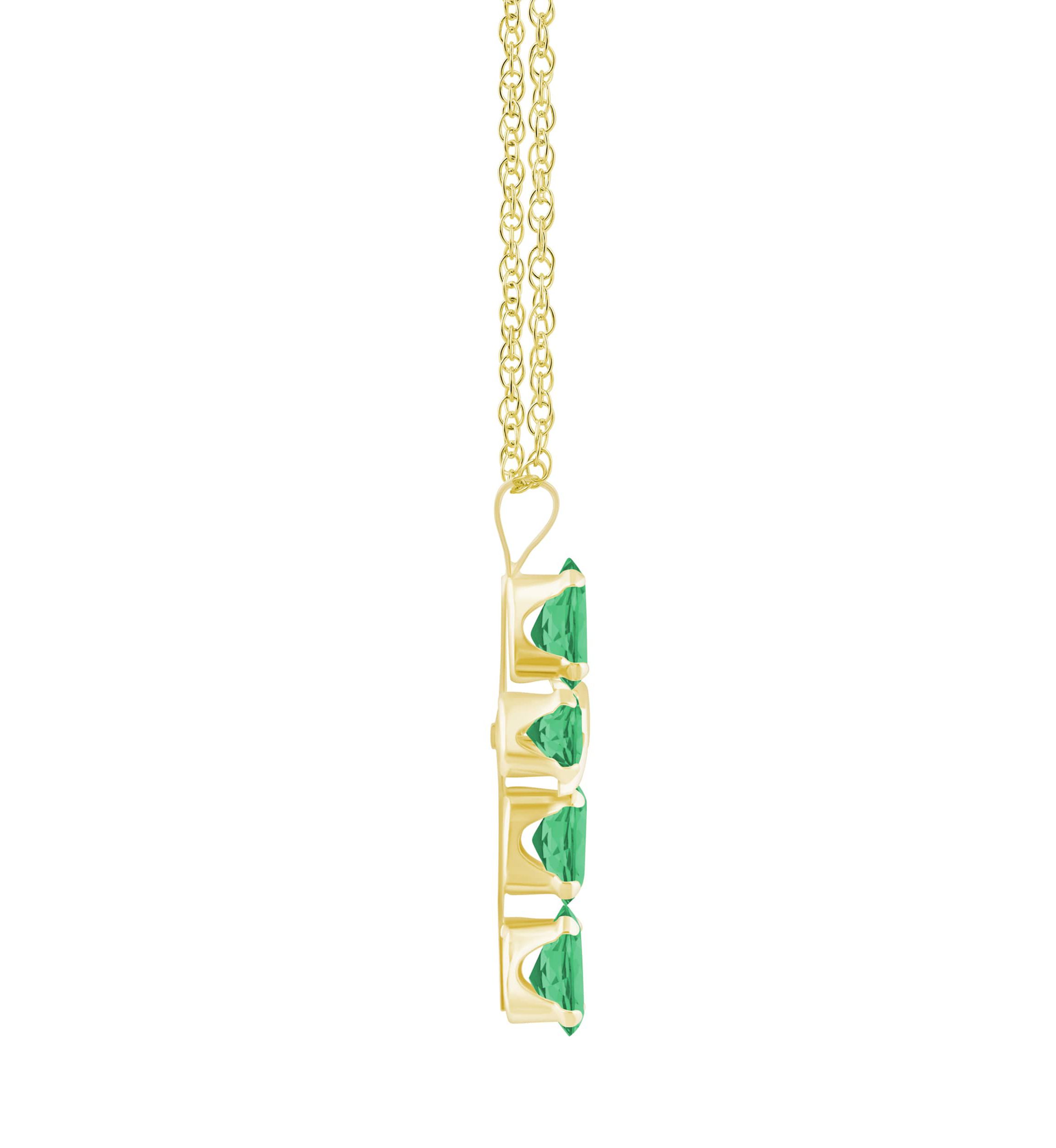 Lab Created 10K Gold 6x4mm Oval Created Emerald Fancy Cross Pendant Necklace