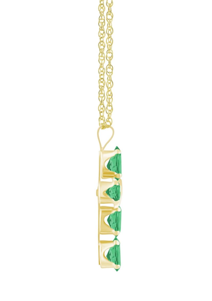 Lab Created 10K Gold 6x4mm Oval Created Emerald Fancy Cross Pendant Necklace