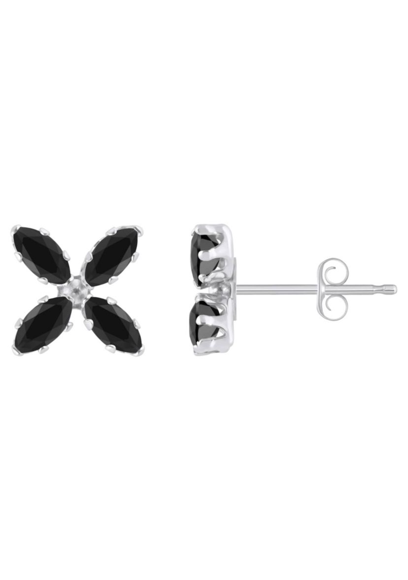 10K Gold 4x2mm Marquise Black Onyx Flower Stud Earrings