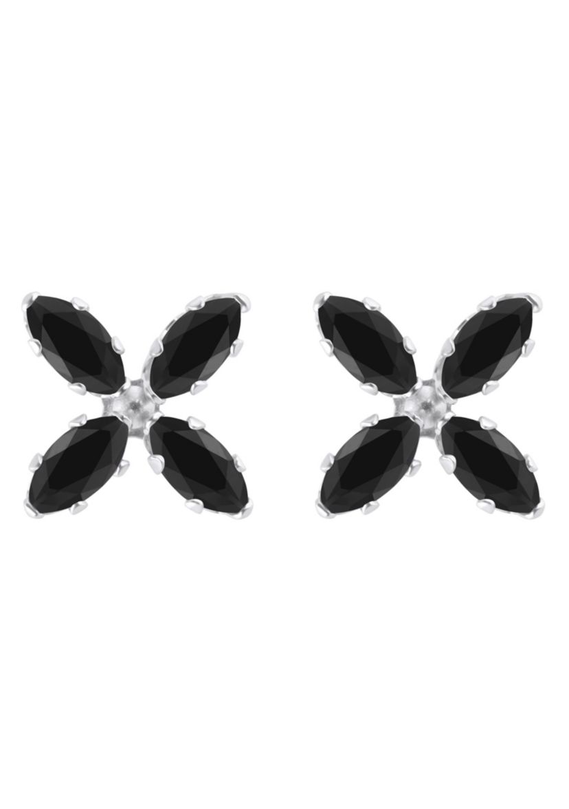 10K Gold 4x2mm Marquise Black Onyx Flower Stud Earrings