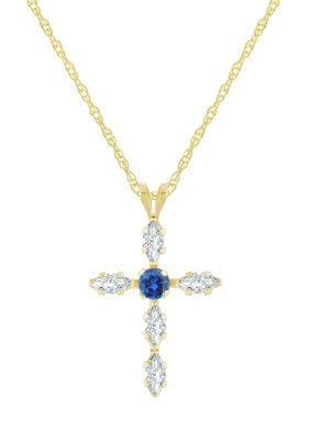 Belk & Co Lab Created 10K White Gold 3mm Round Gemstone And White Sapphire Cross Pendant Necklace, Yellow