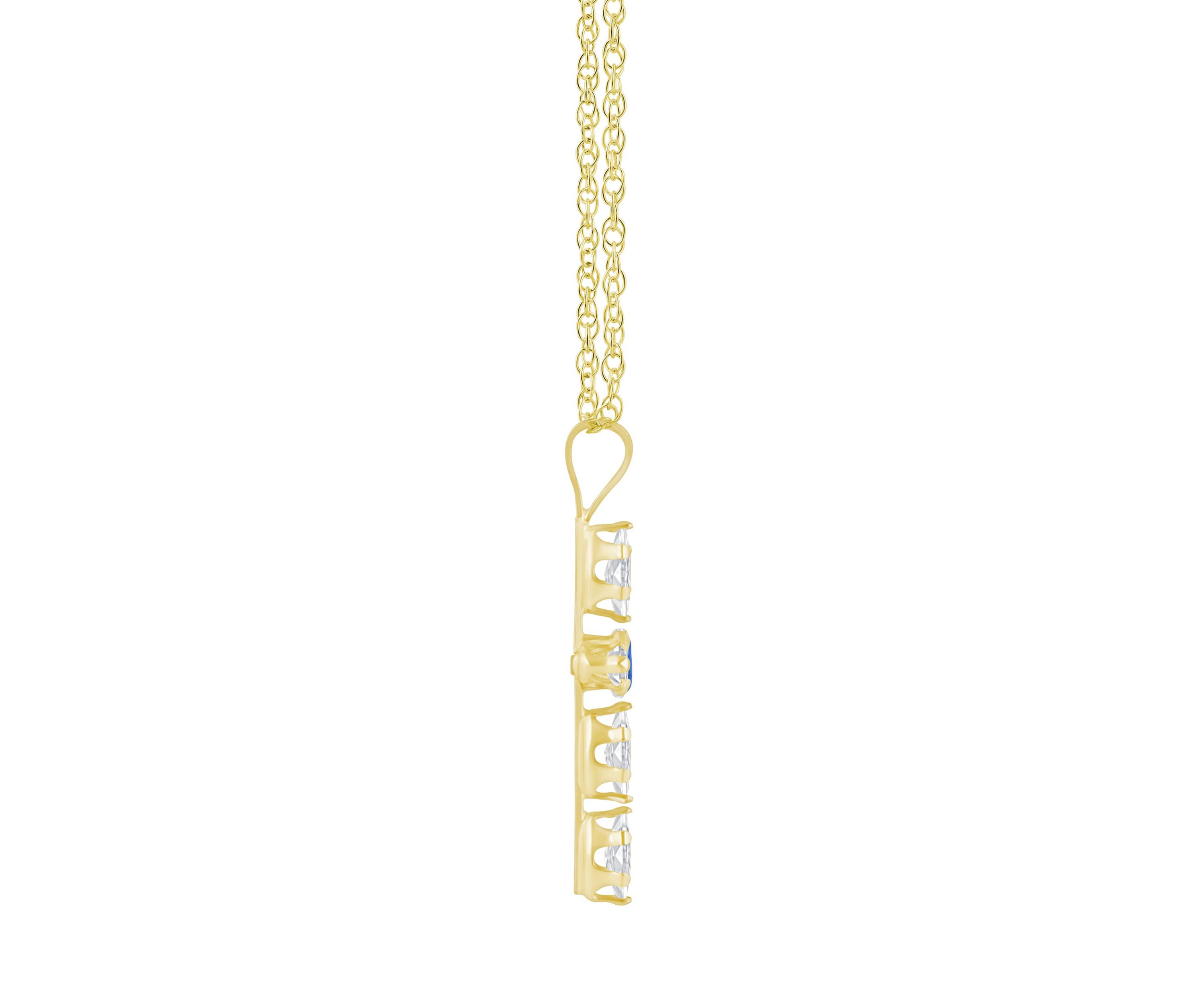 Lab Created 10K Gold 3mm Round Created Sapphire & Created White Sapphire Cross Pendant Necklace